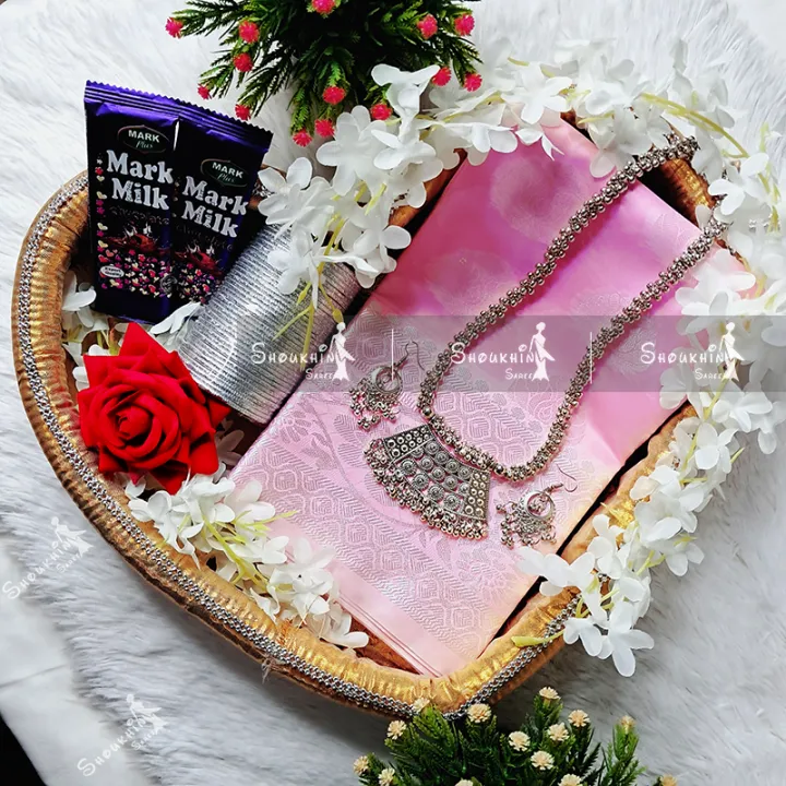 Fashionable Combo Set For Women Silk Katan Saree Combo Gift Set For Girls