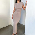 Solid Black White Skinny Long Dress Women's Summer Fashion Plain Bodycon Maxi Tshirt Dress Ladies Simple Casual Slim Dresses. 