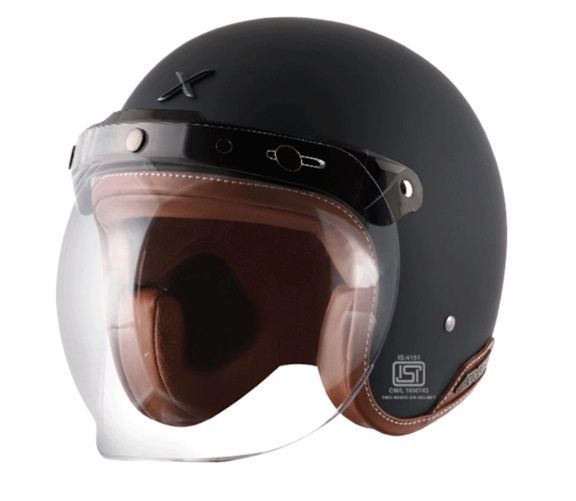 Axor Retro Jet Leather Dull Black Dual Certified Helmet