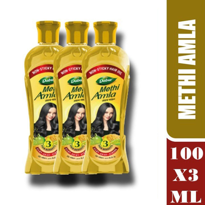 Dabur Methi Amla Non-Sticky Hair Oil 100 ml (Pack of 3)