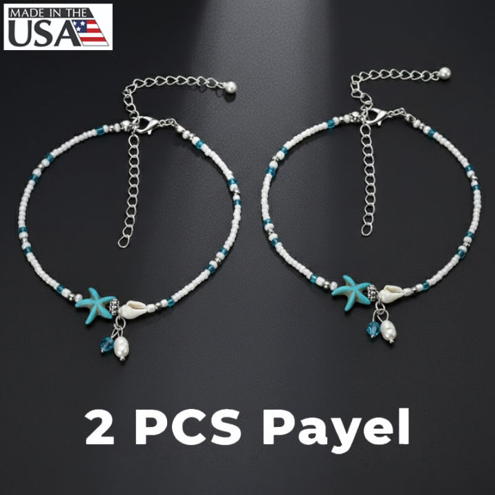 American 2 Pieces Popular Pearl Starfish Payell Yoga Beach Hanging Chain Anklet Pendant Friendship Foot Ornament Jewelry | Birthday Wedding Engagement Bridal Party Marriage Anniversary Ultimate Gift for Modern Women – Multicolor