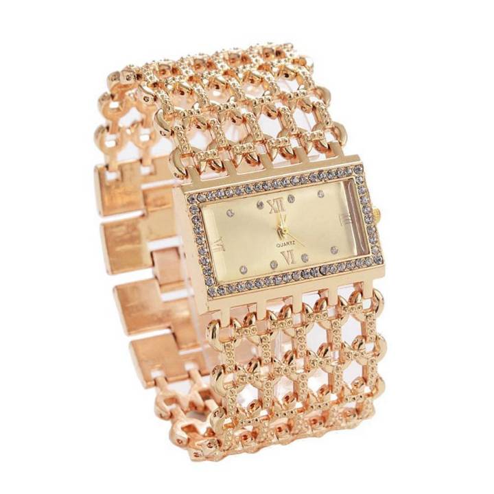 REALY Women's Quartz Diamond Case Alloy Bracelet Square Watch with