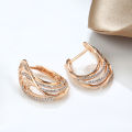 New Luxury Zircon Clip Earrings 585 Rose Gold Glossy Hollow Wave Texture Elegant Zircon Earrings Fine Wedding Earrings Jewelry. 