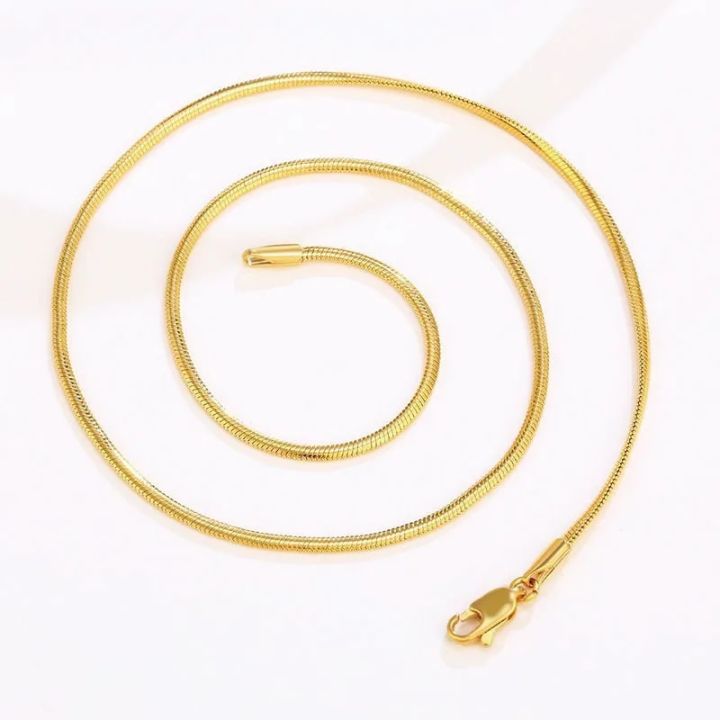 MxGxFam ( 50cm 60 cm X 1 / 2 mm ) Small Snake Necklaces For Men Women Fashion Jewelry 24 k Pure Gold Color Lead and Nickel Free