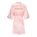 Team Bride Maid of Honor Gold Letter Print Kimono Faux Silk Women Wedding Preparewear Bridal Party Bridesmaid Robes.