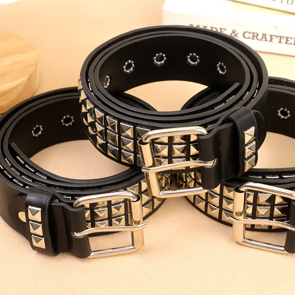 Studded Belt Men Women Punk Pyramid Square Buckle Chain Belt