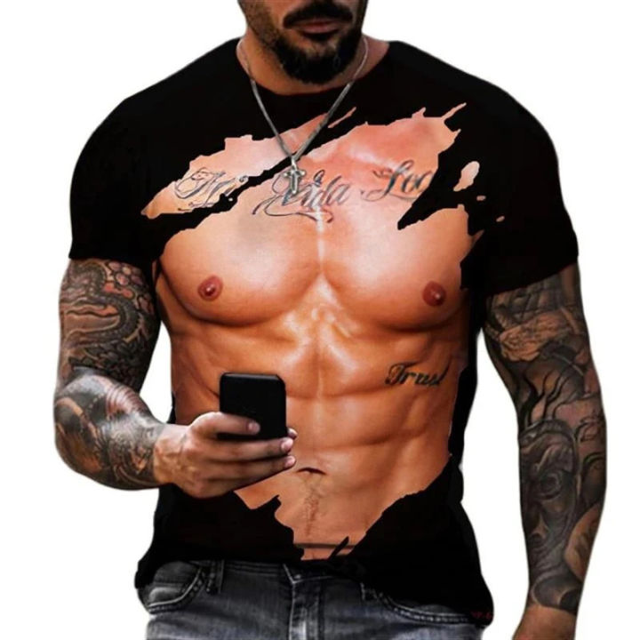 Summer Funny T Shirts Cosplay Fake Muscle 3D Print Cool Men Short Sleeve Oversized T-Shirt Fitness Streetwear Boys Kids Tees Top