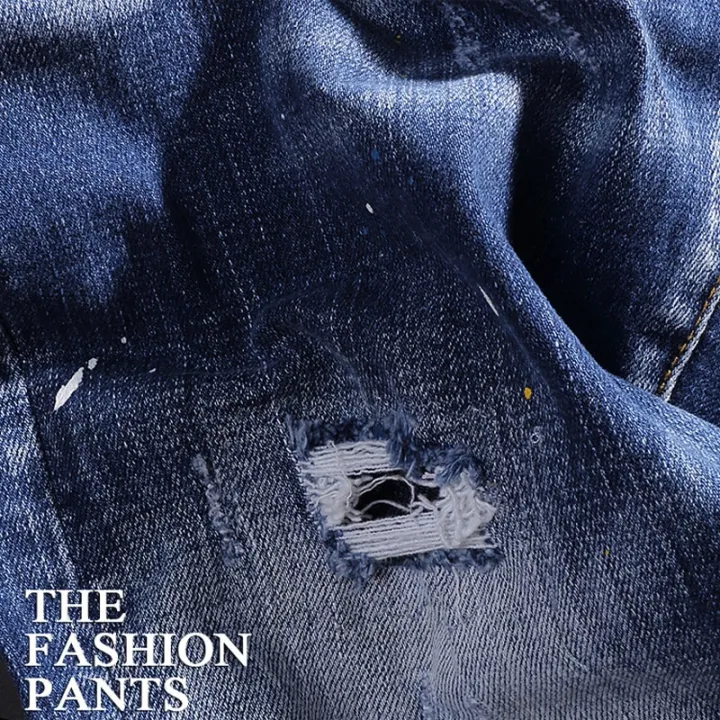 Streetwear%20Fashion%20Men%20Jeans%20Retro%20Blue%20Elastic%20Slim%20Fit%20Ripped%20Jeans%20Men%20Painted%20Designer%20Hip%20Hop%20Denim%20Pencil%20Pants%20Hombre%20-%20Image%204