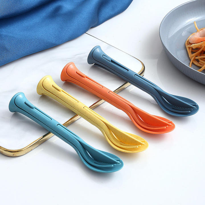Three-in-one Environmentally Travel picnic Friendly Wheat Straw Tableware Sustainable Knife fork spoon three in one portable 1 set
