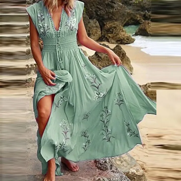 Women%20Vintagme%20Longm%20Boho%20Dress%20Summer%20Fashion%20Tassel%20V%20Neck%20Party%20Dress%20Casual%20Floral%20Print%20Loose%20Sleeveless%20Beach%20Dress%20-%20Image%202