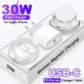 PD 30W Magnetic Wireless Charger For Apple iPhone 15 14 13 12 11 Pro Max USB C Power Adapter Type C To Lightning Charging Cable.