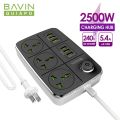 BAVIN PC588 5.4A Universal 6 USB Ports Charger HUB 2500W 3 Power Socket Extension 1.5M Plug Cable. 