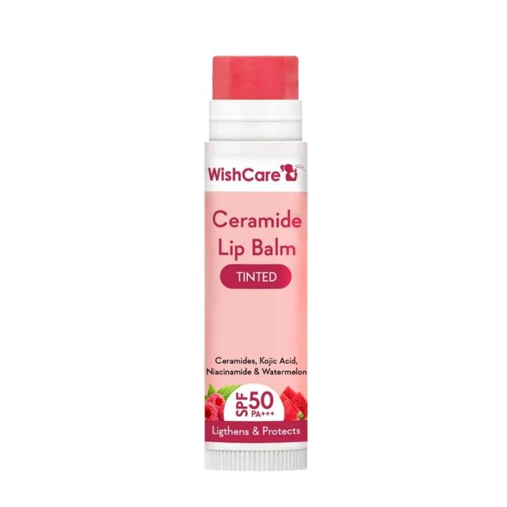 WishCare Tinted Ceramide Lip Balm with SPF50 PA+++ - Kojic Acid & Niacinamide - For Lip Lightening & Protection 5gm