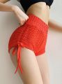 Woman Fitness Yoga Shorts Gym Workout Athletic Breathable Yoga Leggings Shorts with Bandage Solid Sport Hotpants. 