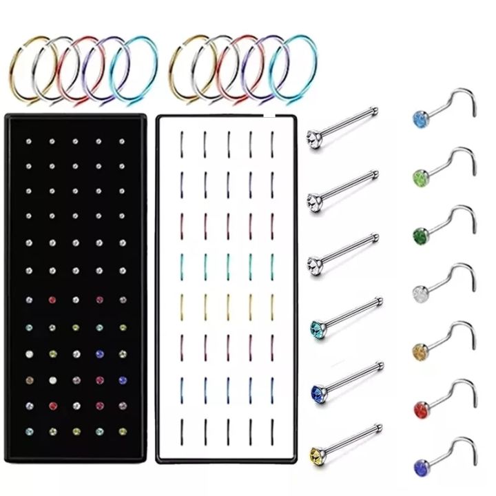 40/60pcs%20Stainless%20Steel%20Crystal%20Nose%20Ring%20Set%20Women%20Surgical%20Steel%20Nose%20Piercing%20Set%20ear%20bone%20needle%20Studs%20Body%20Jewelry%20-%20Image%205