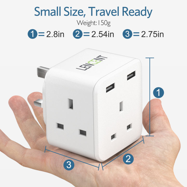 LENCENT%203-Side%20Charger%205%20in%201%20Design%20with%203%20AC%20Outlets%20and%202%20USB%20Ports%20Plug%20Extension%203%20Way%20Multi%20Charger%20Wall%20Socket%203%20Pin%20Singapore%20Plug%20Adaptor%20for%20Home%20Office,%2013A%203250W%20-%20Image%206