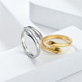 Fashion Non Tarnish Silver 18K Gold Plated Stainless Steel Women Adjustable Hand Hug Finger Rings Jewelry.