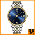 Fopul Mall Men's High-End Business Quartz Watch with Calendar Stainless Steel Luxury Metal Wristwatch.