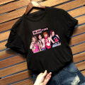 Black pink Korean style printed Summer loose casual ins T-shirt. 