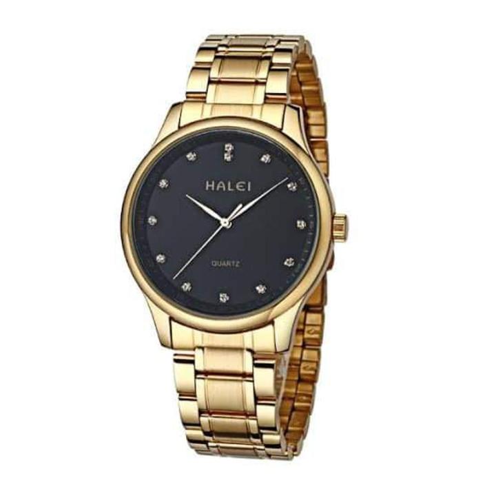 HALEI Brand Men s Full Steel Golden Steel Wrist Watches Business Quartz Watch Daraz .bd