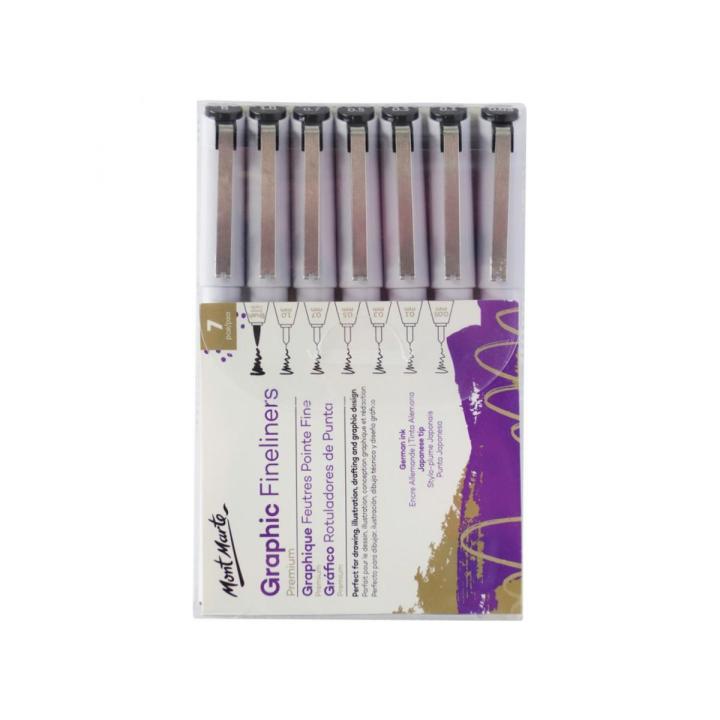 Mont Marte Graphic Fineliner Pen Set – 7 Pcs (0.05mm, 0.1mm, 0.3mm, 0.5mm, 0.7mm, 1.0mm & Brush Tip)