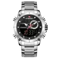 NAVIFORCE NF9163 Silver Stainless Steel Dual Time Wrist Watch for Men.