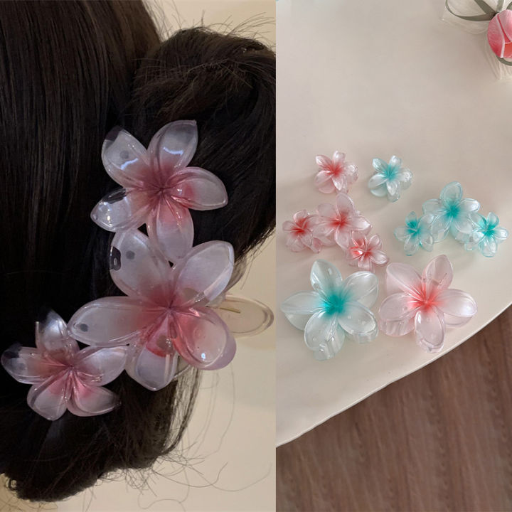 Fashion Gradient Flower Hair Clip For Women Sweet Ponytail Hair Claw Shark Clip Hairpin Barrettes Hawaiian Hair Accessories Bayline