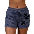 2021 Woman Shorts Women High Waist Cats Claw Print Drawstring Quick Dry Elastic Sports Shorts Women's Clothing Solid Color. 