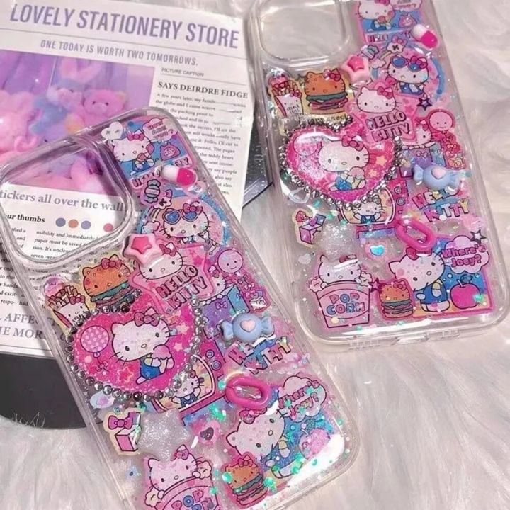 Cute Sanrio Hello Kitty Phone Cases for iPhone 15 14 Pro Max Plus Soft Shell 13 12 11 Mini X XS XR 8 7 Plus Se 2 Fall Prevention