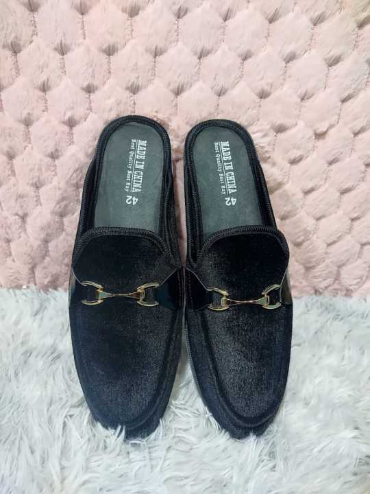 MARVEL FASHIONS NEW Fashionable Velvet Half Shoe For Men Black