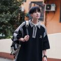 MIXGEORAContrast ColorpoloShirt Men's Summer Loose Half Zipper Short SleeveTShirt Versatile Casual Polo Collar T-shirt.