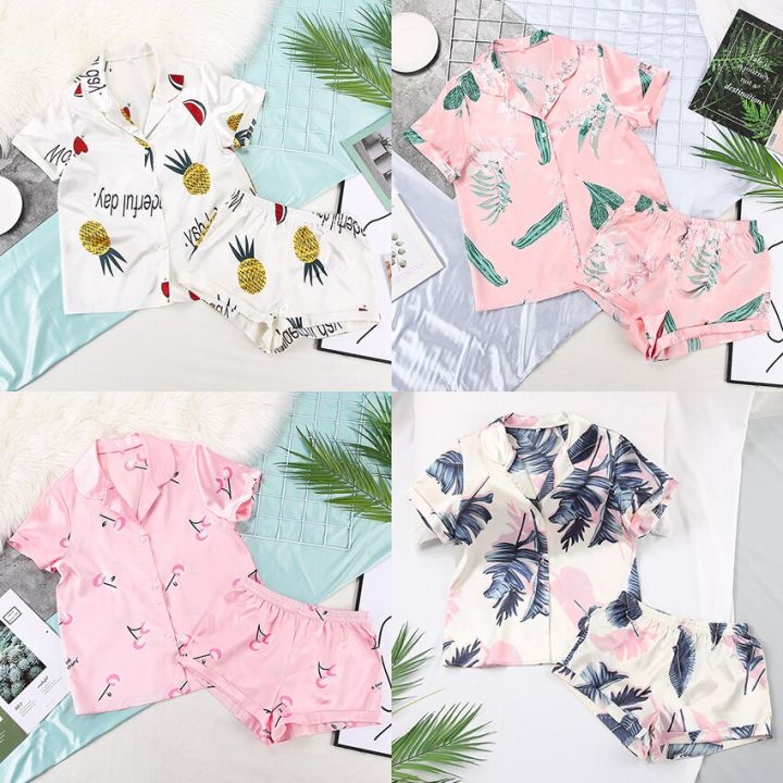 Women%20Sleepwear%20Summer%20Pajama%20Set%20Pink%20Turn%20Down%20Collar%20Faux%20Silk%20Satin%20Blue%20Short%20Sleeve%20Casual%20Female%20Pijama%20Home%20Wear%20Shorts%20-%20Image%205