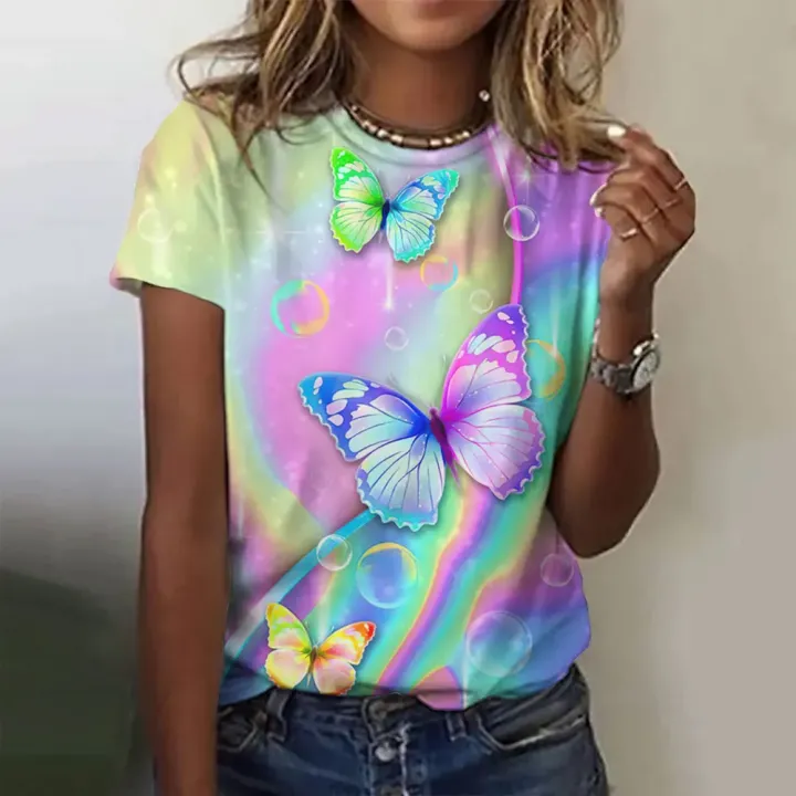 Women's%20T-Shirts%20Summer%20Fashion%20Harajuku%203D%20Butterfly%20Printed%20Short%20Sleeve%20Tops%20Female%20Clothing%20Casual%20O-neck%20Oversized%20T%20Shirts%20-%20Image%204