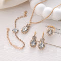 Four Piece Jewelry Set, Fashionable and Versatile with Diamond Embellishments, Oval Necklace, Ring, Bracelet, Earrings, Suitable for Women and Girls. 