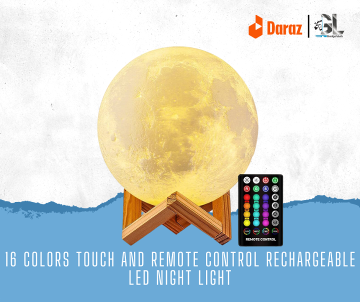 16 Colors Touch and Remote Control Rechargeable LED Night Light 16 CM 3D Print Moon Lamp Touch Color