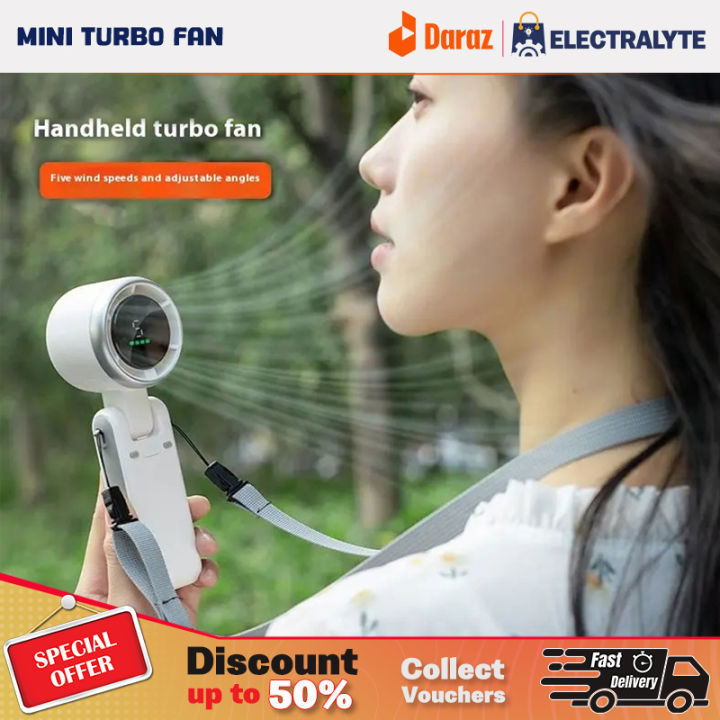 Turbo Fan HandheldRechargeable Fan Portable Mini Hand Fan USB Rechargeable Foldable Hanging Neck Fan 3600mAh USB Mini Portable Small Turbo Fan