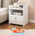 NewWave Bedside Table with Lockable Drawer, Modern Bedside Table, Bedside Table Cabinet Nightstand with 2 Storage shelf 1 Lockable Drawer Design by Nahid Furniture18x14x12". 