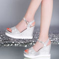 Women's Wedge Sandals2023Summer New Korean Style All-Matching Waterproof Platform Platform High Heel Open Toe Platform Shoes with Buckle.