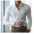 Men's Italian Collar Shirt, Wrinkle-free, Casual, Fashionable, Slim-fit with A Lapel Design, Branded Clothing, Youth, New.