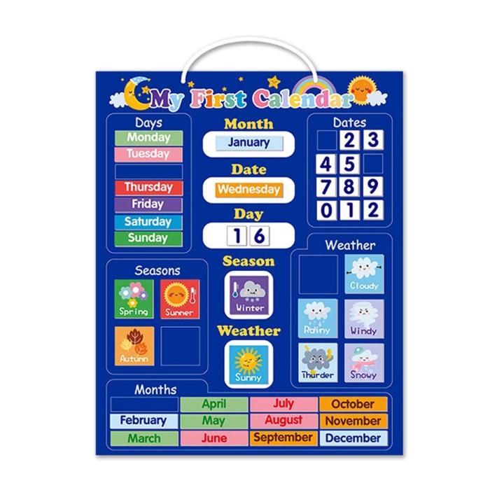 Individual Kids Magnetic First Calendar Time Month Date Day Season Weather Learning Chart Board Early Educational Toy for Boys Girl