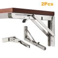 16"(1pair=2ps=1set) Stainless Steel Folding Desk Table Wall Mount Movable Hanging Angle Shelf Brackets Sturdy Folding Shelf Brackets-MHN. 