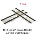 DUAL INSULATRO Long MALE 40×1 ROW Male Header Pin 40×1 Straight Pins Single Row 2.54mm Pitch Pin Male Header Connector Cables Strip. 