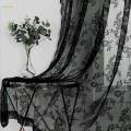 Black Lace Floral Net Curtains Window Curtains for Yard Bedroom Decoration 100cmx200cm. 