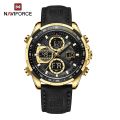 Naviforce 9197 PU Leather Dual Time Casual Military Sport for Men -Golden Black Color. 