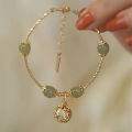 Fashionable Exquisite Trendy Green Imitation Jade Beaded Bracelet For Women Elegant Sweet Court Style Banquet Daily Jewelry.