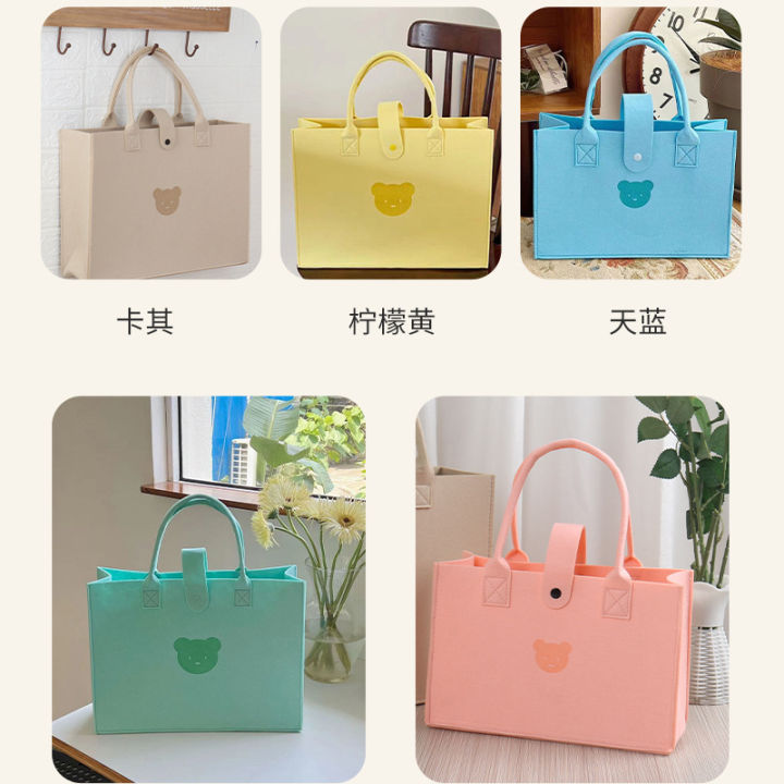 WholesaleinsSimple%20Bear%20Felt%20Handbag%20Large%20Capacity%20Totes%20Cute%20Cartoon%20Pure%20Color%20Thickened%20Felt%20Bag%20-%20Image%203