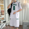 Sleeved Basketball Jersey Ice Silk Sports Suit Breathable Quick-Drying Loose Large Size Unisex Style Team Uniform National Fashion Shorts. 