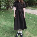 College Style Dress over the Knee Student Sweet Mori Girls Suit Collar Korean Style Slimming Mid-LengthaWord Skirt Summer.