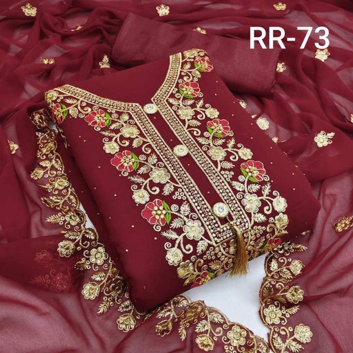 Indian unstitched maroon color weightless georgette computer embroidery work salwar kameez three piece for women - party wear