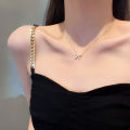 We Flower Korean Fashion Silver Shiny Zircon Bow Pendant Necklace For Women Girls Chic Lovely Butterfly Clavicle Chain Necklace Jewelry Gift.